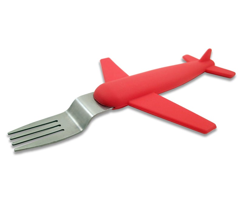 Luso Aviation Kids' Airplane Fork & Spoon Set, Stainless Steel & Silicone - Image 2